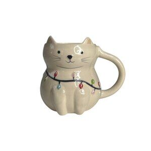 Cat-Shaped Stoneware Mug 12 Oz By Wondershop Cream Holiday Theme New